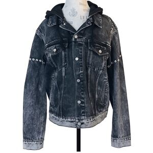 SMFK “Hobo Denim Hooded Jacket” Oversized Black Acid Wash Size 2 New Without Tag